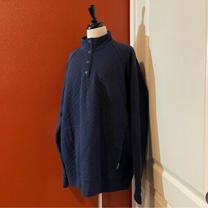 Eddie Bauer Men’s Quilted Navy Pullover Mock Quarter‎ Snap Button Sweatshirt